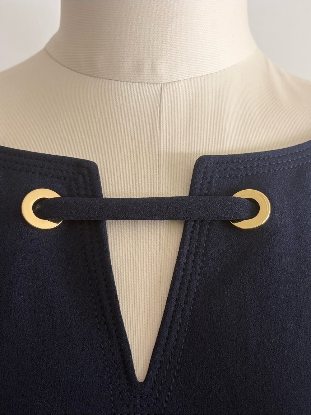 Chaps Navy Sleeveless Mini Dress with Gold Accents - Picture 3 of 14